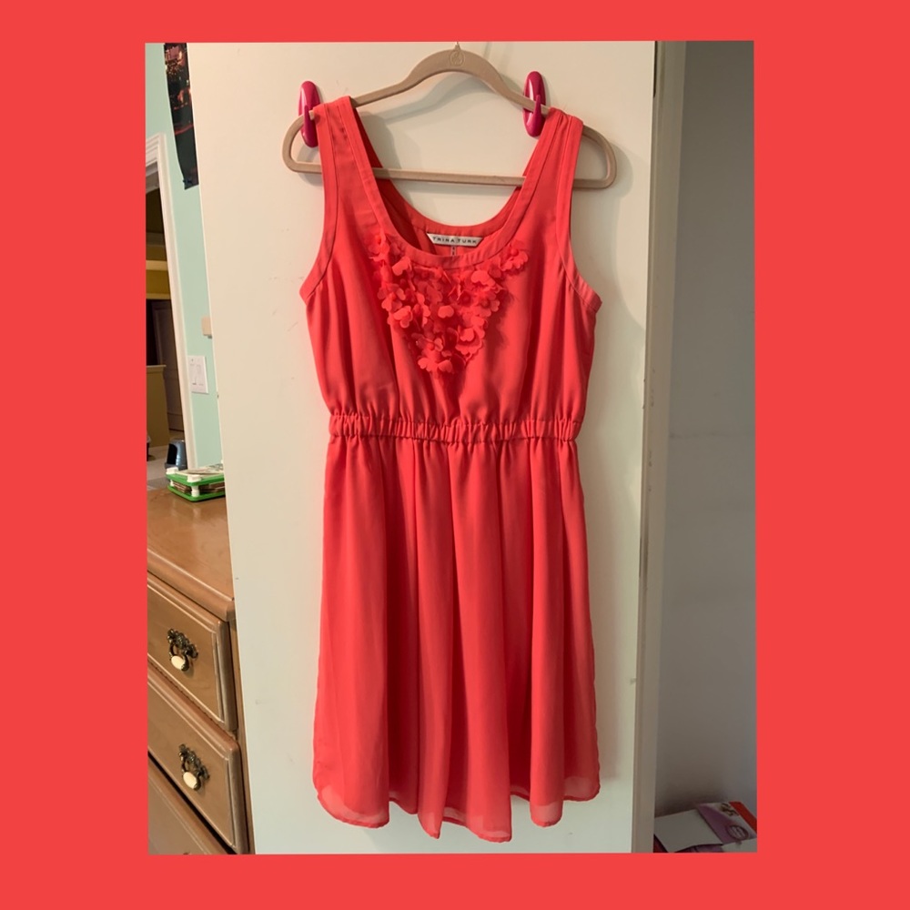 TRINA TURK | ORANGE DRESS BEADED FLOWER NECKLINE